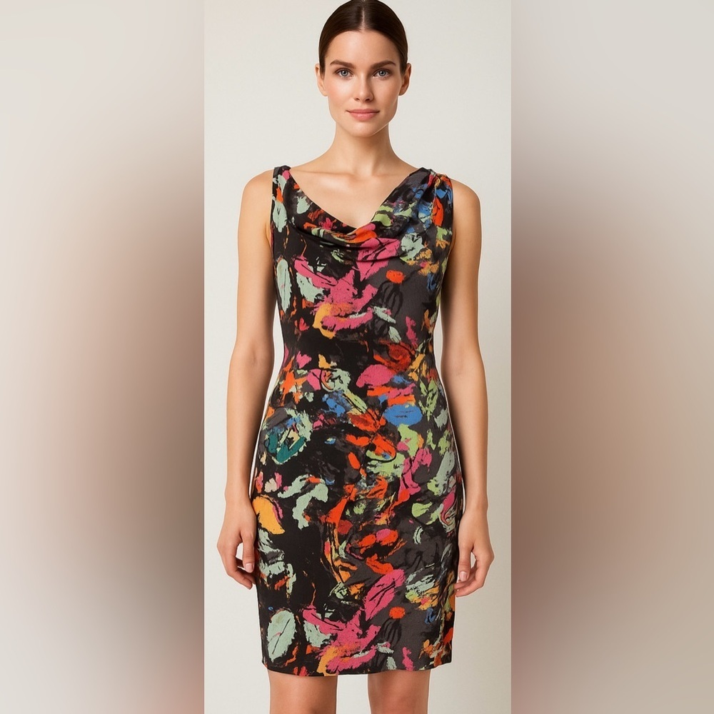 Presley Skye Sleeveless 100% Silk Floral Midi Dress Office Party Artcore Medium
